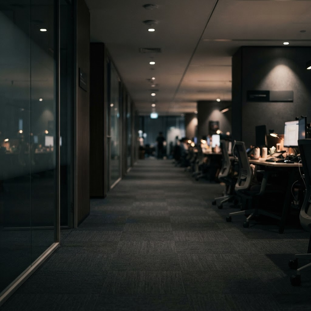 Modern office corridor with clean commercial carpet